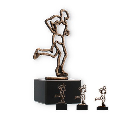 Pokal Konturfigur Läufer altgold auf schwarzem Marmorsockel