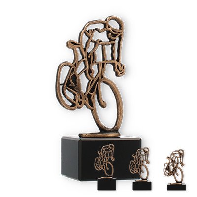 Trophy contour figure cyclist old gold on black marble base