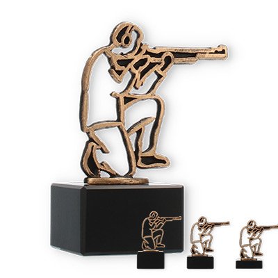 Trofeo figura contorno Sagitario oro viejo sobre base de mármol negro