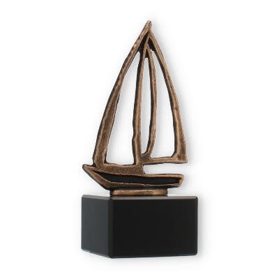 Trophy contour figure sailboat old gold on black marble base