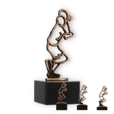 Trophy contour figure tennis player old gold on black marble base