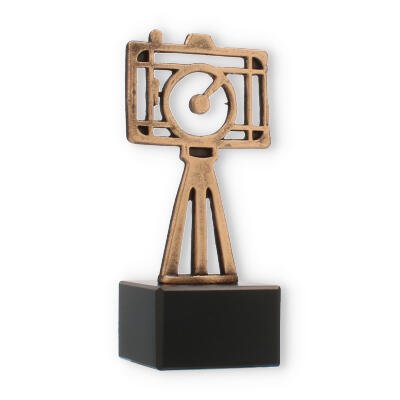 Trophies contour figure camera old gold on black marble base