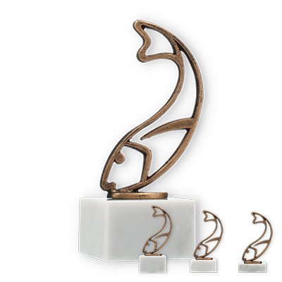 Trophy contour figure fish old gold on white marble base