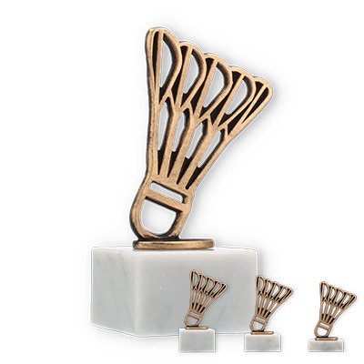 Trophy contour figure shuttlecock old gold on white marble base