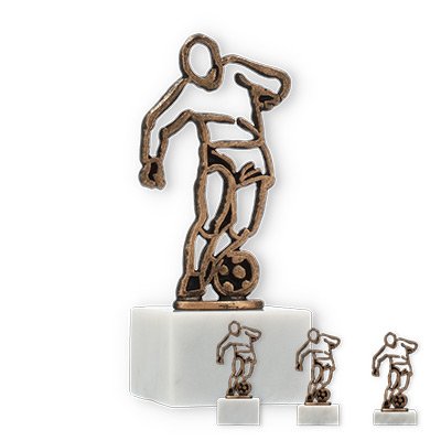 Kupa kontur figürü futbolcu beyaz mermer kaide üzerinde eski altın