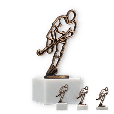 Trophy contour figure field hockey old gold on white marble base