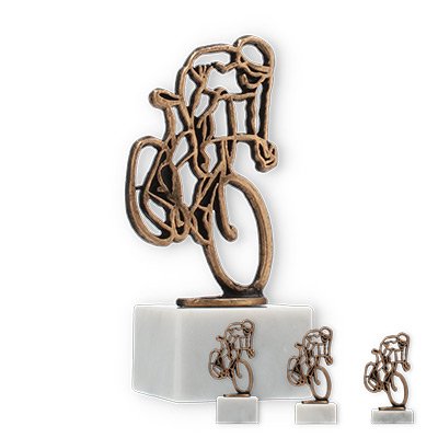 Trophy contour figure cyclist old gold on white marble base