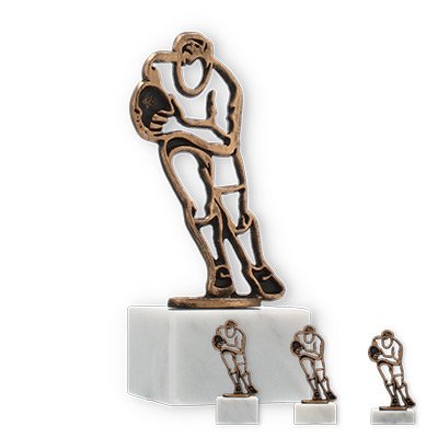 Trophy contour figure Rugby old gold on white marble base