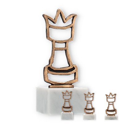Coupes Pièce de contour Pièce d'échecs vieil or sur socle en marbre blanc