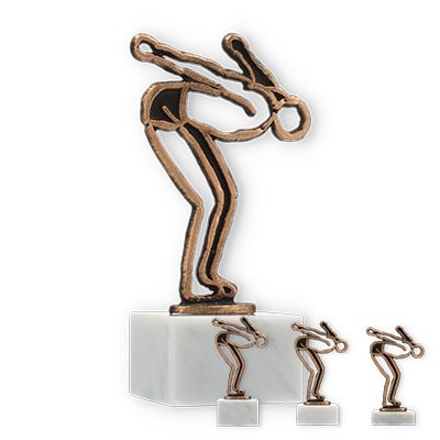 Trophy contour figure swimmer old gold on white marble base
