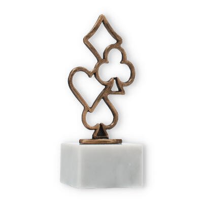 Trophy contour figure playing cards old gold on white marble base