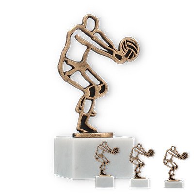 Trophy contour figure volleyball player old gold on white marble base