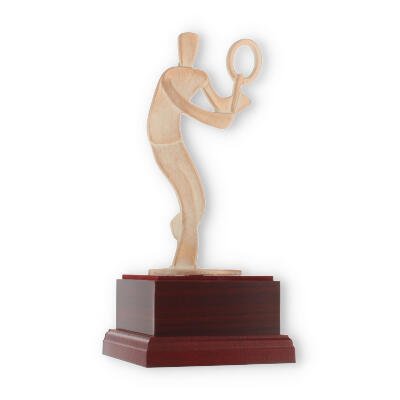 Pokal Zamakfigur Modern Badminton gold-weiß auf mahagonifarbenen Holzsockel