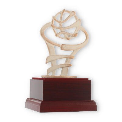 Pokal Zamakfigur Modern Basketball gold-weiß auf mahagonifarbenen Holzsockel