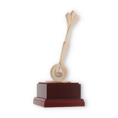 Trophy Zamak figure Modern dart gold and white on mahogany wooden base