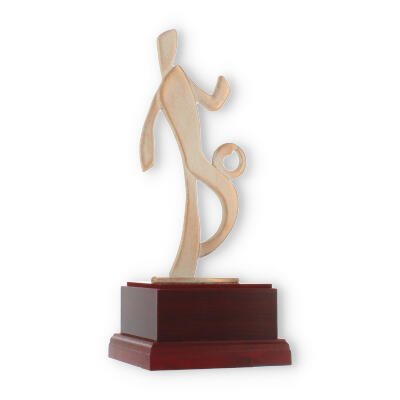 Pokal Zamakfigur Modern Fußballer gold-weiß auf mahagonifarbenen Holzsockel