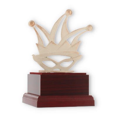 Trophy zamac figure modern fool's cap gold-white on mahogany colored wooden base