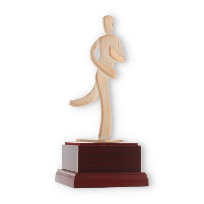 Pokal Zamakfigur Modern Läufer gold-weiß auf mahagonifarbenen Holzsockel