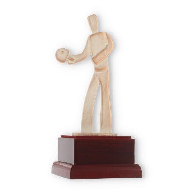 Pokal Zamakfigur Modern Tischtennis gold-weiß auf mahagonifarbenen Holzsockel