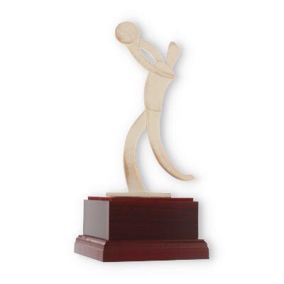 Trophy zamac figure modern volleyball player gold-white on mahogany colored wooden base