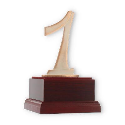 Trophies Zamak figure Modern number 1 gold-white on mahogany-colored wooden base