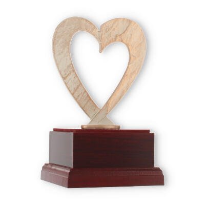 Pokal Zamakfigur Modern Herz gold-weiß auf mahagonifarbenen Holzsockel