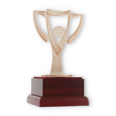 Pokal Zamakfigur Modern Pokal gold-weiß auf mahagonifarbenen Holzsockel