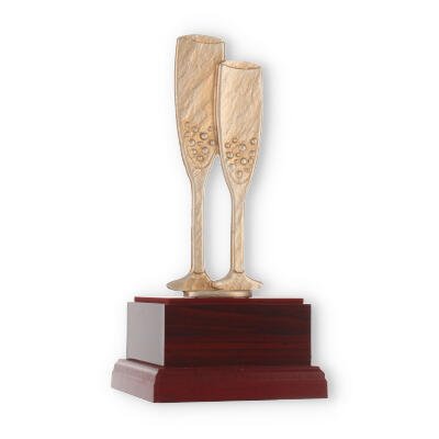 Pokal Zamakfigur Modern Sektgläser gold-weiß auf mahagonifarbenen Holzsockel