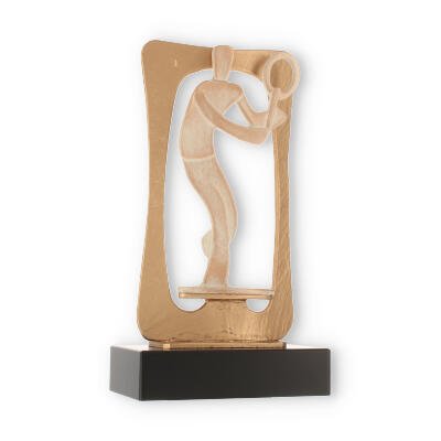 Pokal Zamakfigur Frame Badminton gold-weiß auf schwarzem Holzsockel
