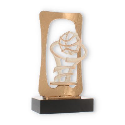 Pokal Zamakfigur Frame Basketball gold-weiß auf schwarzem Holzsockel