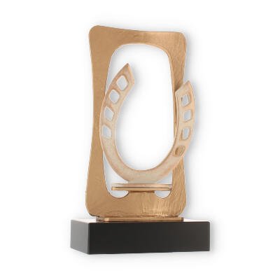 Trophy zamac figure frame horseshoe gold-white on black wooden base