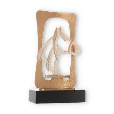 Trophy zamak figure frame horse head gold and white on black wooden base
