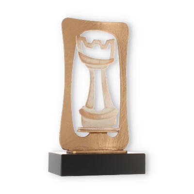 Pokal Zamakfigur Frame Schachfigur gold-weiß auf schwarzem Holzsockel