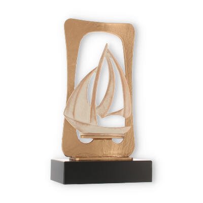 Pokal Zamakfigur Frame Segelboot gold-weiß auf schwarzem Holzsockel