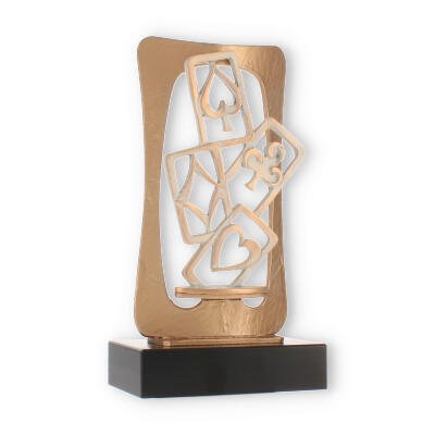 Pokal Zamakfigur Frame Spielkarten gold-weiß auf schwarzem Holzsockel