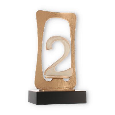Pokal Zamakfigur Frame Zahl 2 gold-weiß auf schwarzem Holzsockel