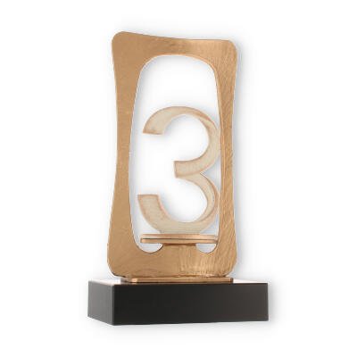 Pokal Zamakfigur Frame Zahl 3 gold-weiß auf schwarzem Holzsockel