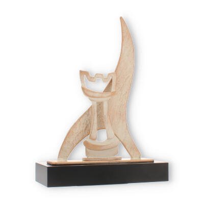 Pokal Zamakfigur Flame Schachfigur gold-weiß auf schwarzem Holzsockel