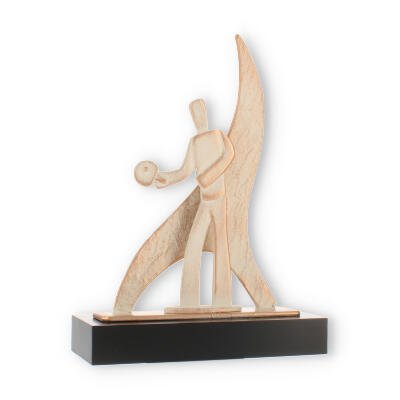 Trofeo zamak figura llama tenis de mesa oro y blanco sobre base de madera negra