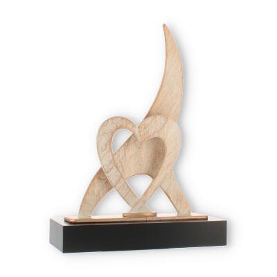Trophy Zamak figure Flame heart gold and white on black wooden base