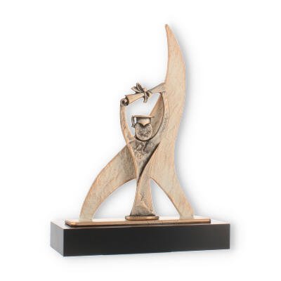 Pokal Zamakfigur Flame Universitätsabschluss gold-weiß auf schwarzem Holzsockel