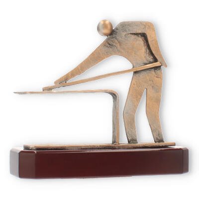 Trophy zamac figure billiard player old gold on mahogany colored wooden base