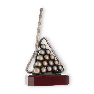 Pokal Zamakfigur Snooker altgold auf mahagonifarbenen Holzsockel