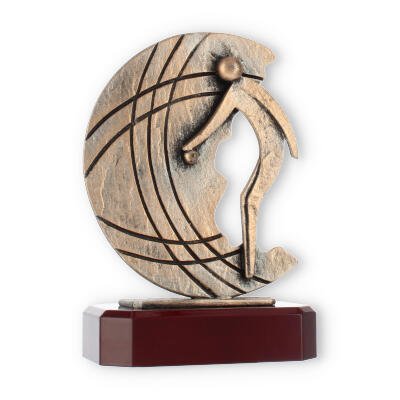 Trophy zamak figure petanque player old gold on mahogany wooden base