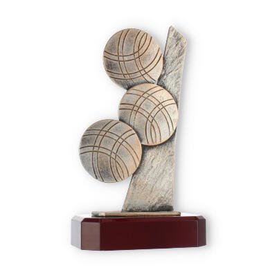 Pokal Zamakfigur Pétanque-Bälle altgold auf mahagonifarbenen Holzsockel