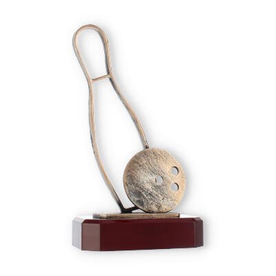 Pokal Zamakfigur Bowling Pin altgold auf mahagonifarbenen Holzsockel
