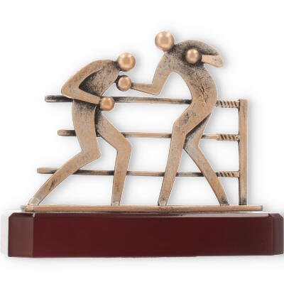 Trophy zamac figure boxer fight old gold on mahogany colored wooden base