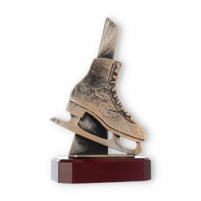 Trophy zamac figure ice skate old gold on mahogany wooden base