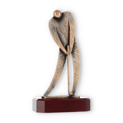 Pokal Zamakfigur Golfer altgold auf mahagonifarbenen Holzsockel