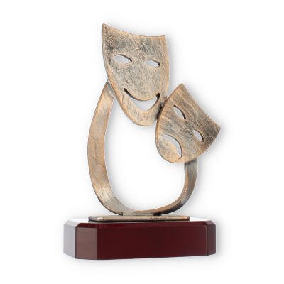 Trofeo figura de zamac máscara de carnaval oro viejo sobre base de madera de caoba